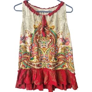Women's Bila Multicolored Paisley Print Boho Blouse With Tassels Medium